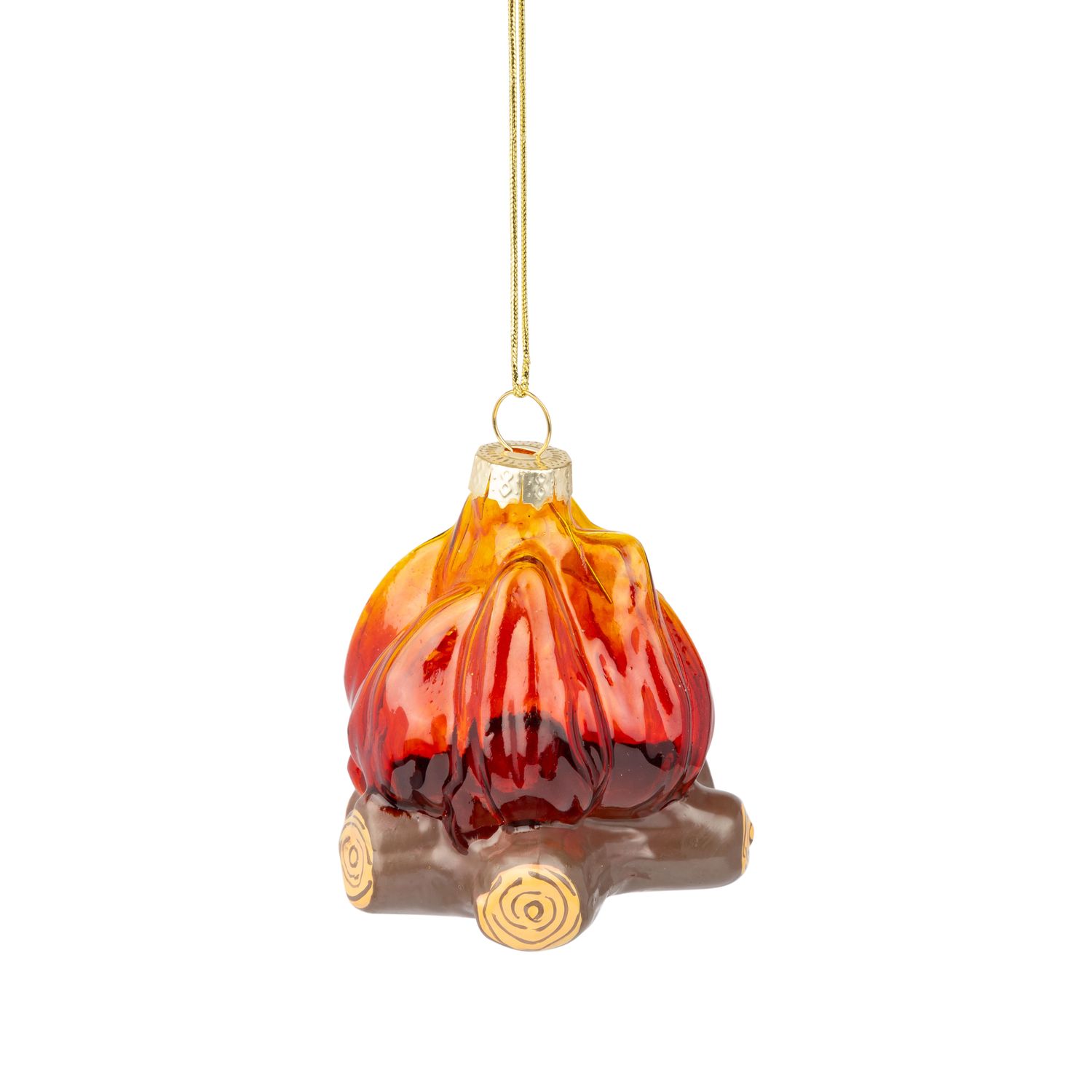 Glass flame on log ornament, 3 in  6