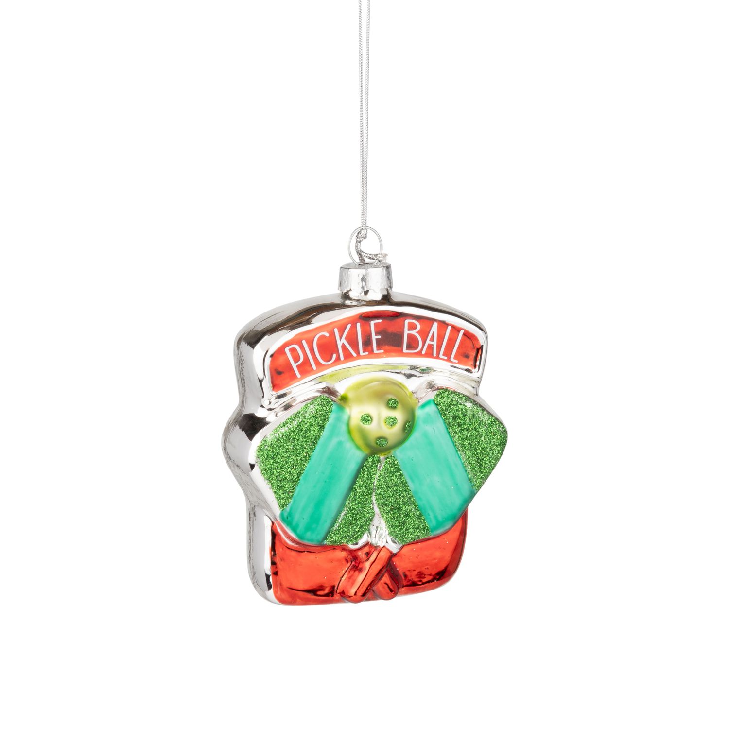 Glass pickle ball ornament, 3 in  6