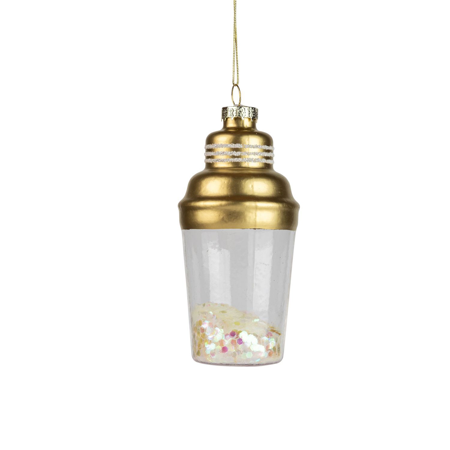 Glass cocktail shaker ornament, 4.75 in  12