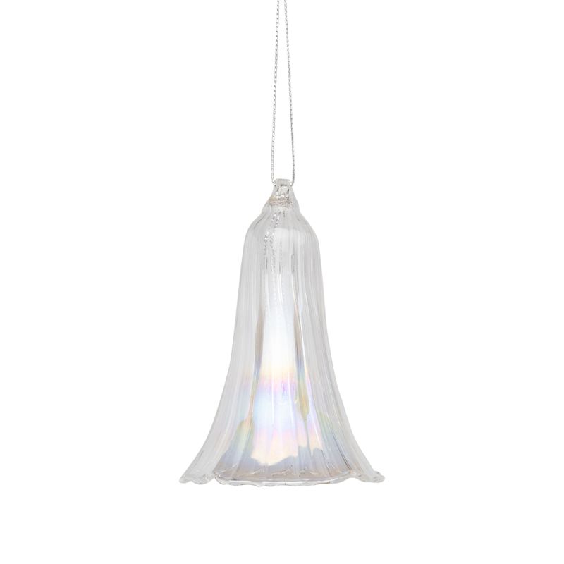 Glass trumpet flower bell ornament, clear iridescent, 3.5 in  12