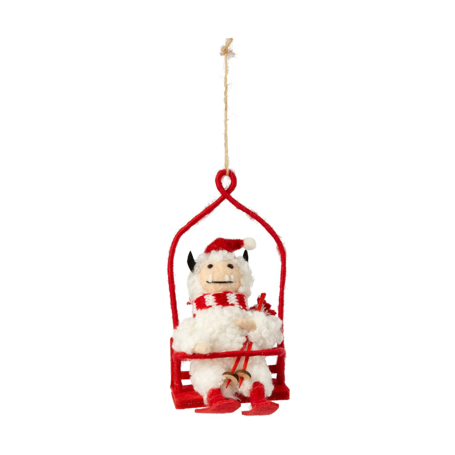 Felt wooly yeti on chairlift ornament, 3 in  4
