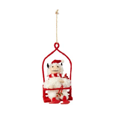 Felt wooly yeti on chairlift ornament, 3 in  4