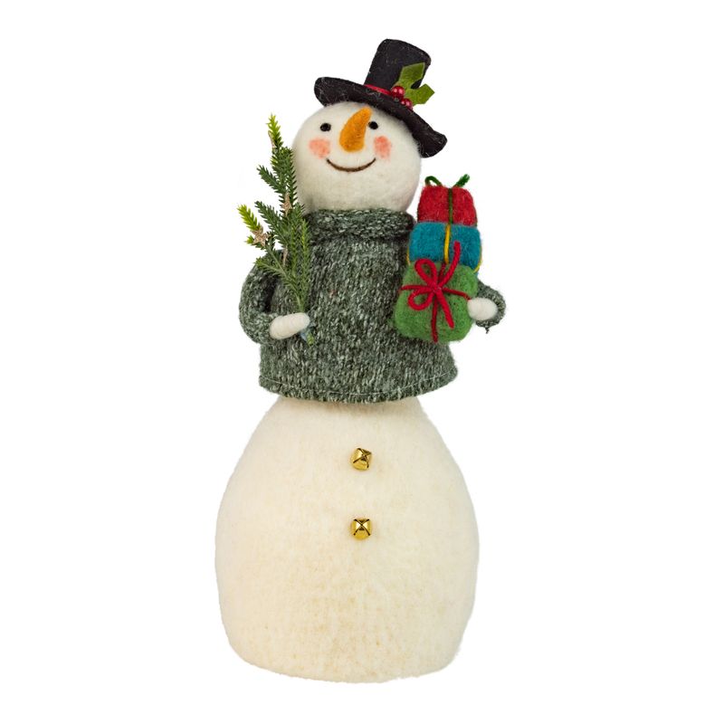 Felt snowman tabletop, green sweater, 14 in  2