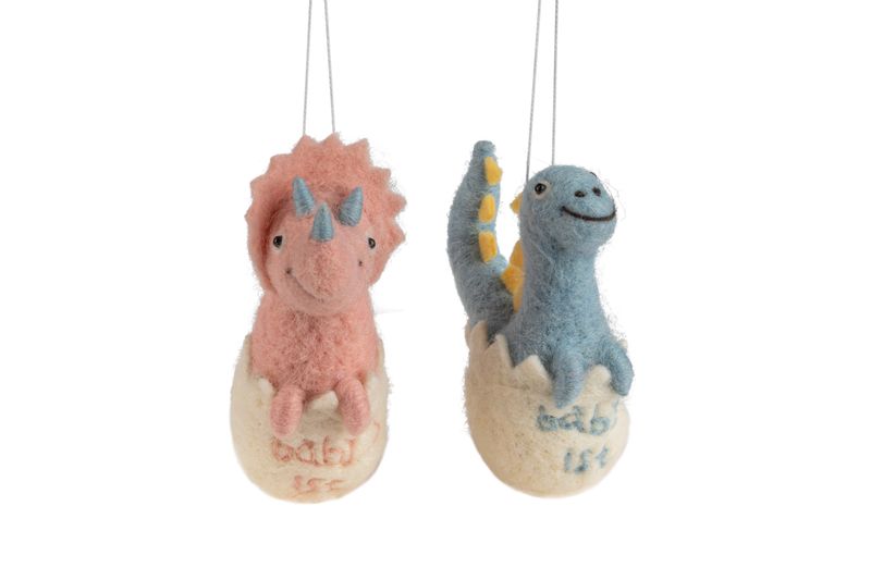 2 Asst&#39;d baby dinosaur ornament, sitting in eggshell, embroidered baby&#39;s first, 4.75 in  8