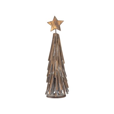 Wood elongated stick tree table piece, stacked dark wood branches with star tree top, 15.75 in  4