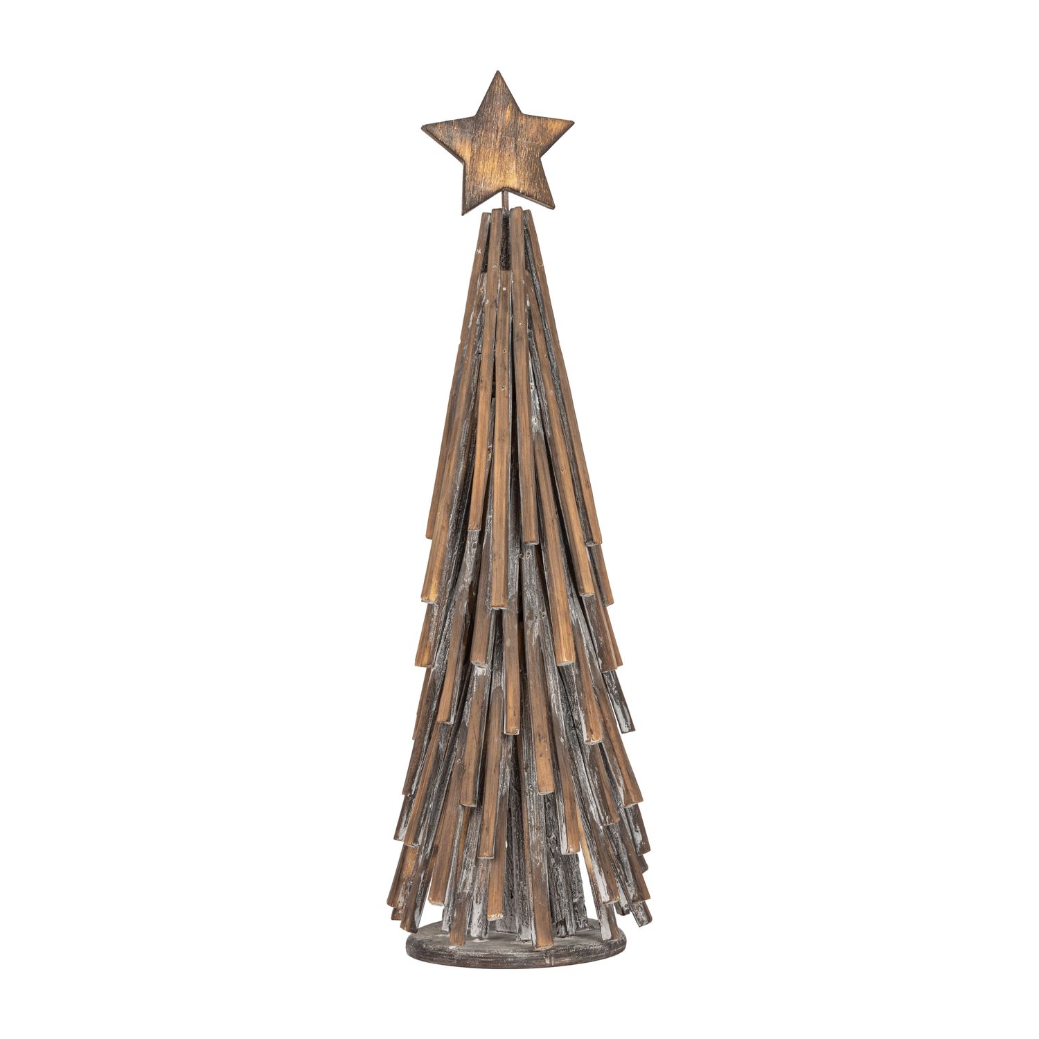 Wood elongated stick tree table piece, stacked dark wood branches with star tree top, 19.75 in  4