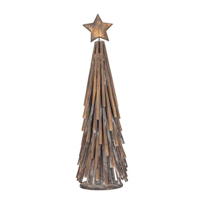 Wood elongated stick tree table piece, stacked dark wood branches with star tree top, 19.75 in  4