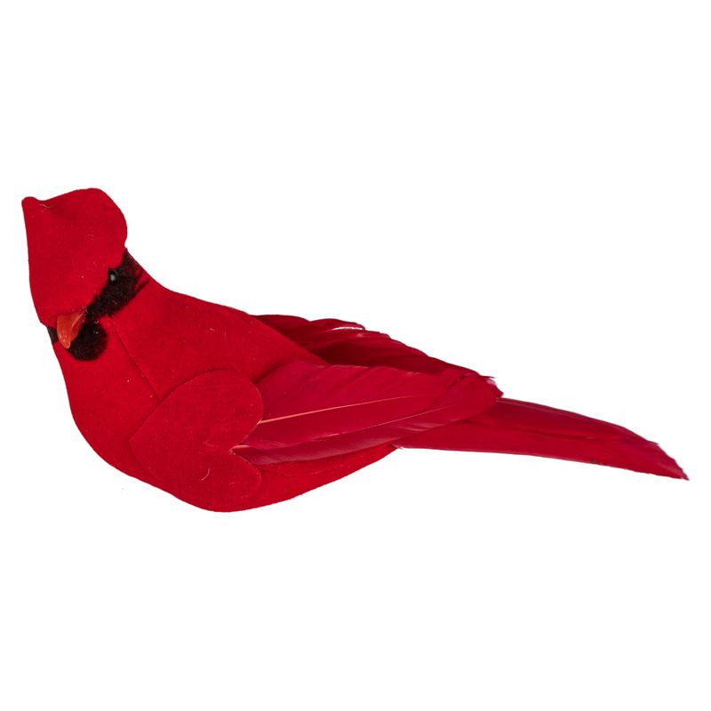 Velvet cardinal ornament, red with silver base clip, 6.5 in  12