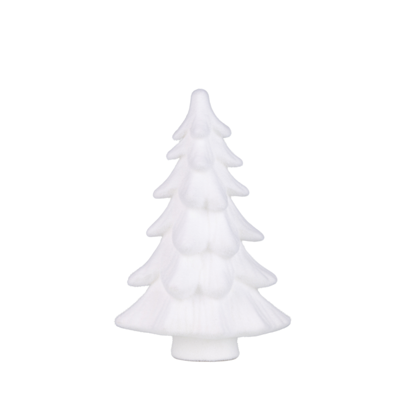 White flock tree table piece, short white on white base, 19.5 in  4