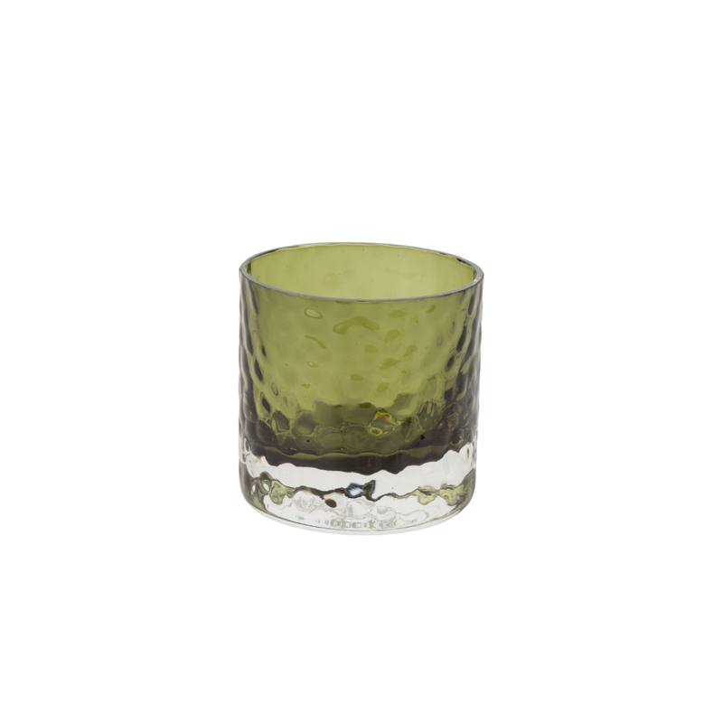 Green glass holder table piece, textured green glass with clear base, 2.75 in  6