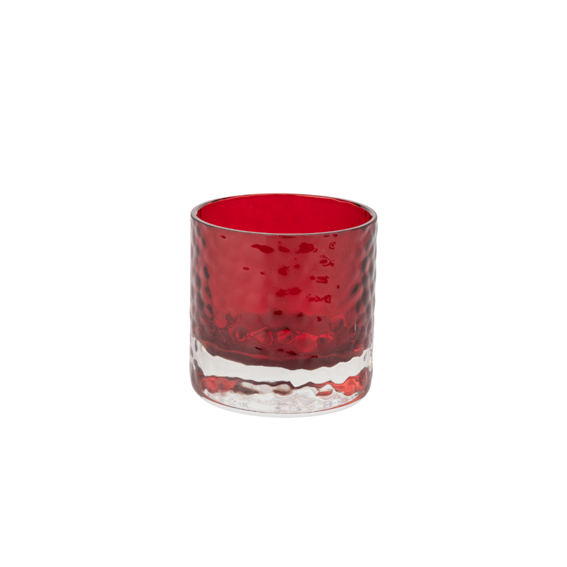 Red glass holder table piece, textured red glass with clear base, 2.75 in  6