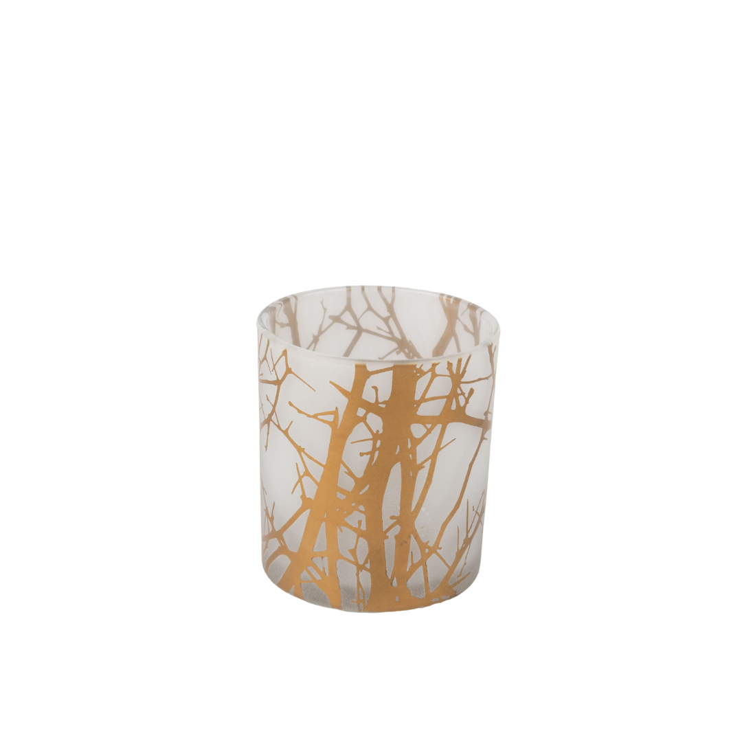 Glass holder table piece, matte silver with gold trees, silver interior, 3 in  12