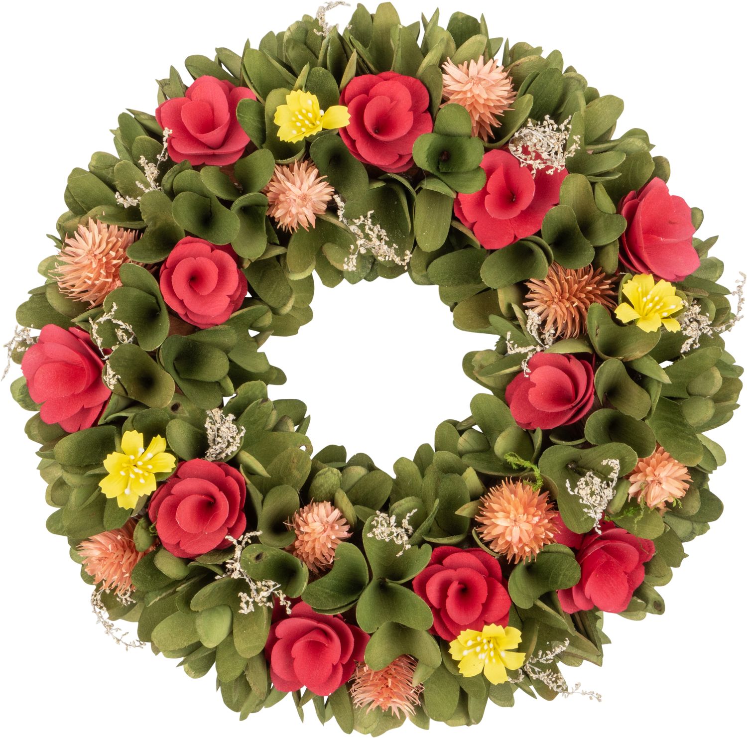 Flower wreath, pink, green, yellow, 14 in  4       