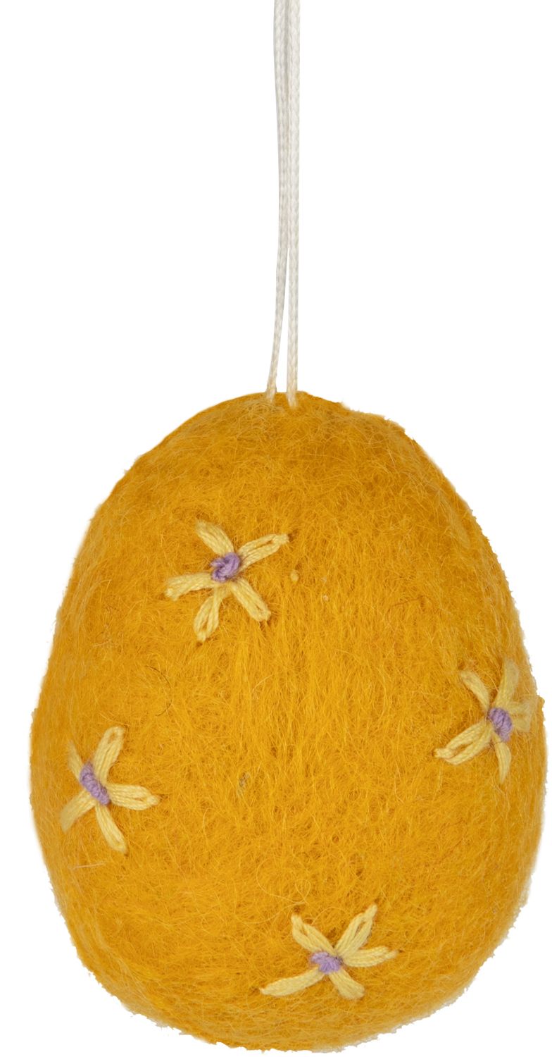Felt egg ornament, embroidered daisy pattern, yellow, 2.4 in  12       