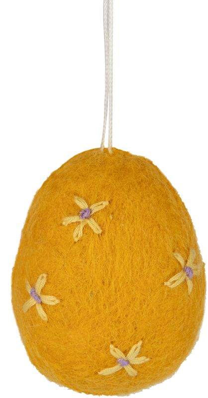 Felt egg ornament, embroidered daisy pattern, yellow, 2.4 in  12       
