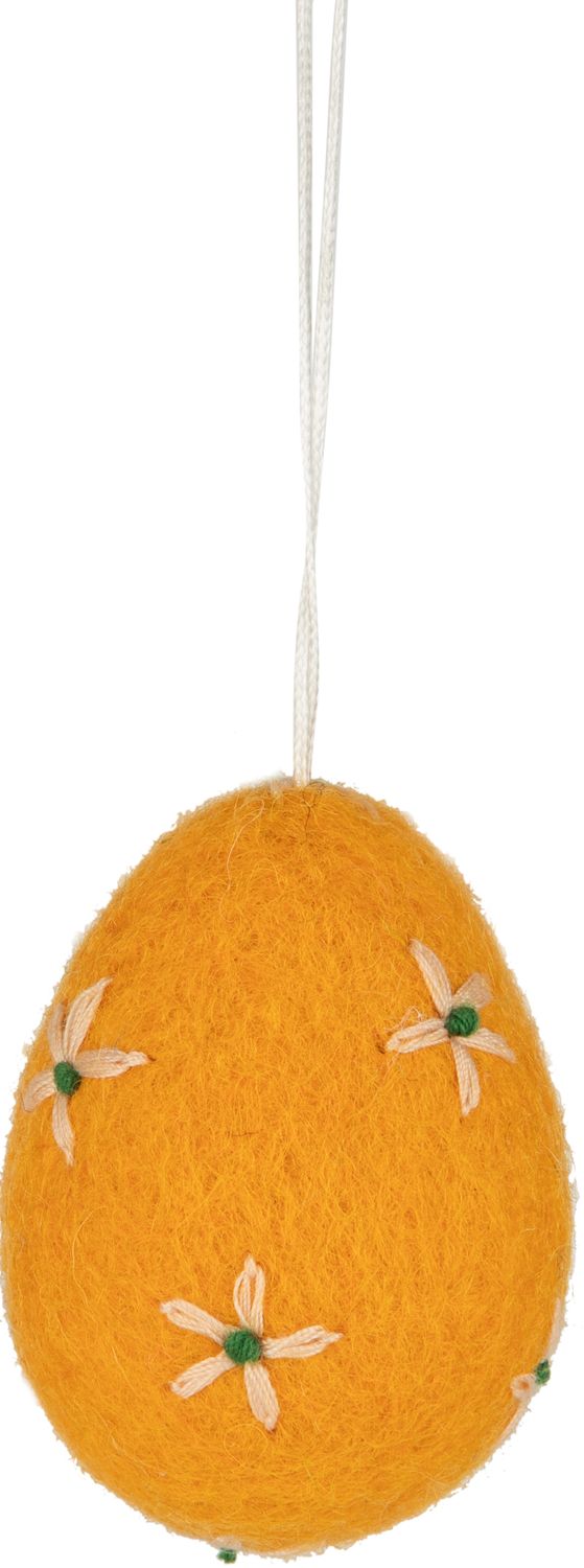 Felt egg ornament, embroidered flower pattern, 2 sided, orange, 2.4 in  12