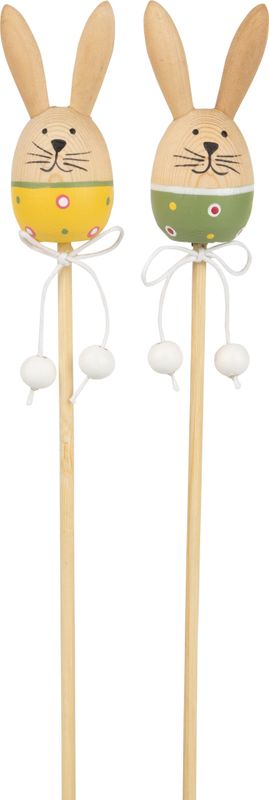 2 Asst&#39;d wood bunny picks, yellow and green with dangling legs, 10 in  24       