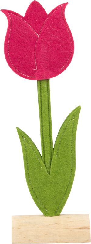 Small open fuchsia felt tulip table piece on wood base, 12 in  6       