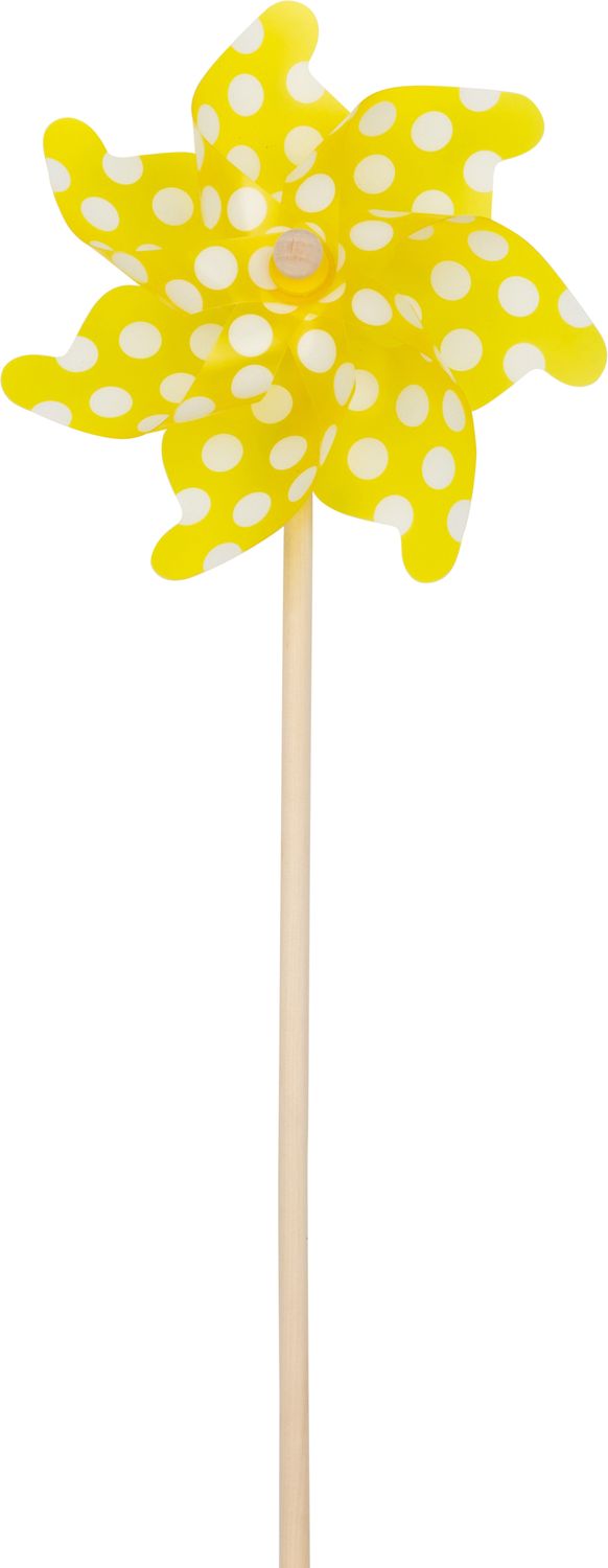 Yellow plastic pinwheel with white polka dots, 21 in  24       