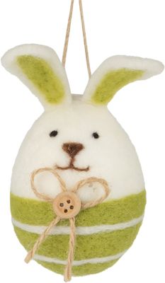 Felt bunny ornament, green base, jute bow, 4 in  12       