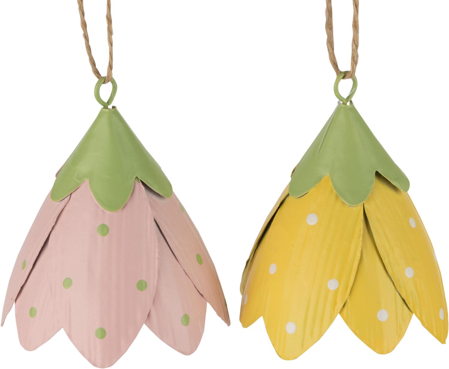 2 Asst&#39;d metal flower petal ornaments polka dot stamped, 3.5 in  24       