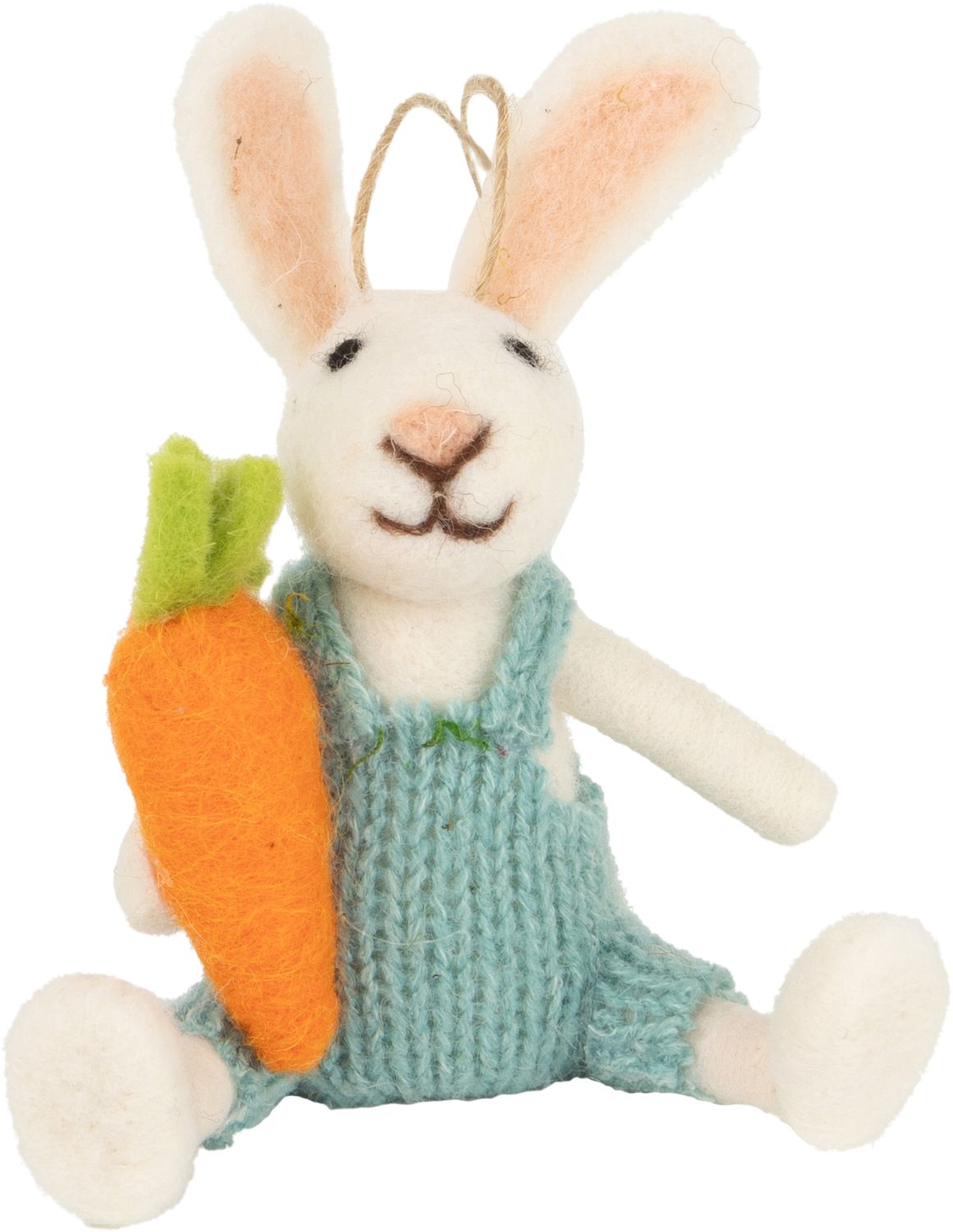 Felt bunny ornament in pale blue knit overalls, carrot, 5.5 in  6       