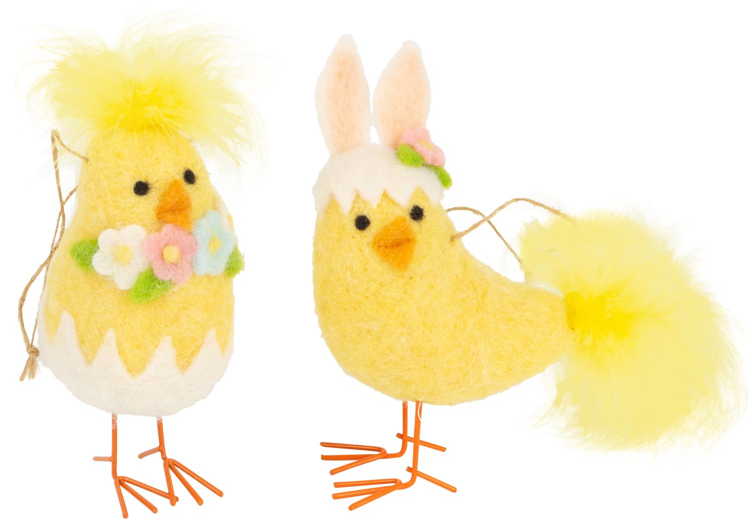 2 Asst&#39;d felt chicks table pieces/ornaments, fluffy hair and floral trim, 6 in  12       