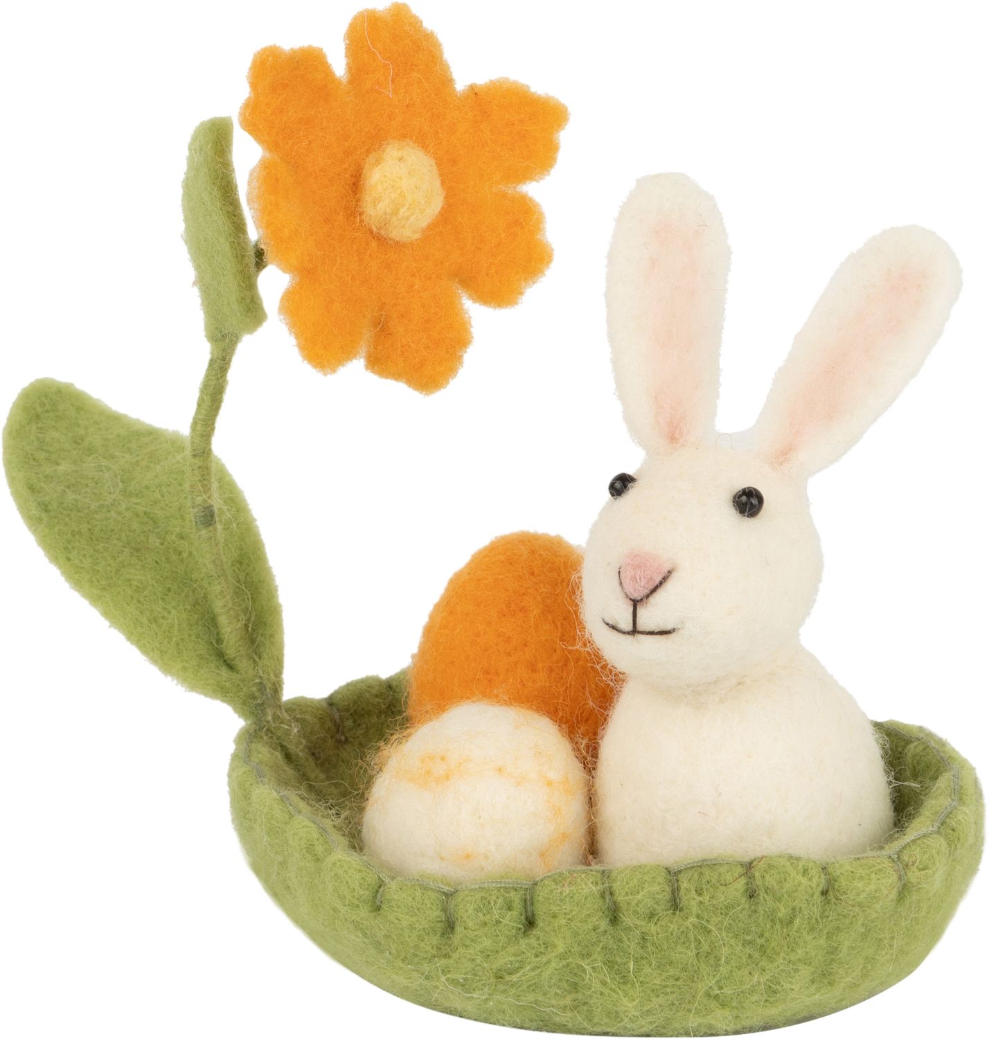 Felt bunny table piece, white in felt green felt basket, 5 in  4       