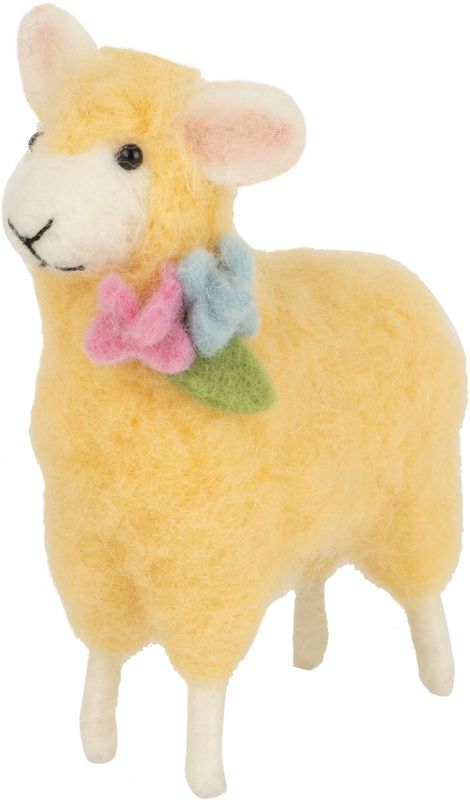 Felt sheep table piece yellow with pink flower lapel, 4.5 in  6       
