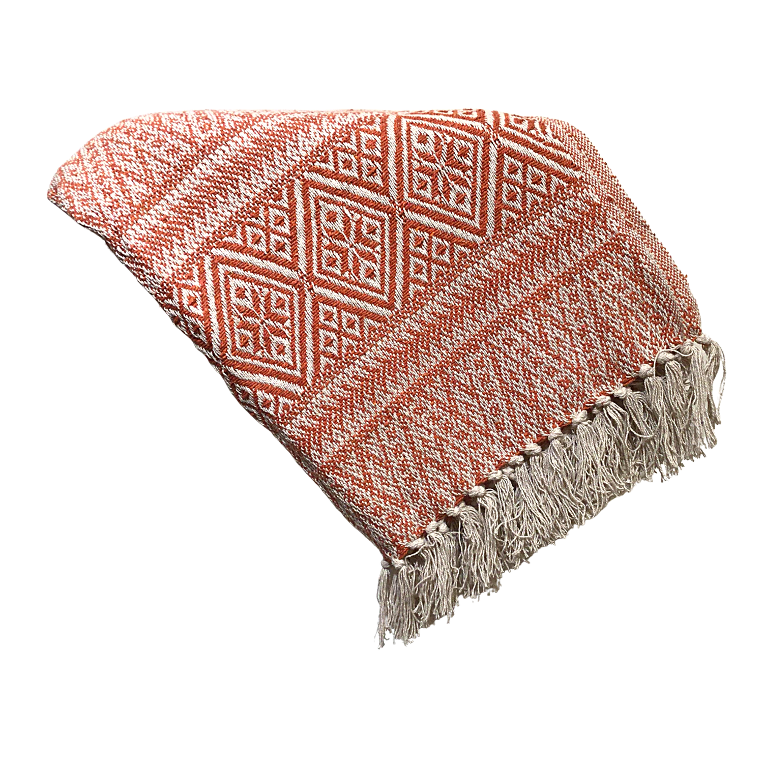 Multi size diamond pattern woven throw, orange and beige, 80% cotton, 20% polyester, 50x60 in  4              