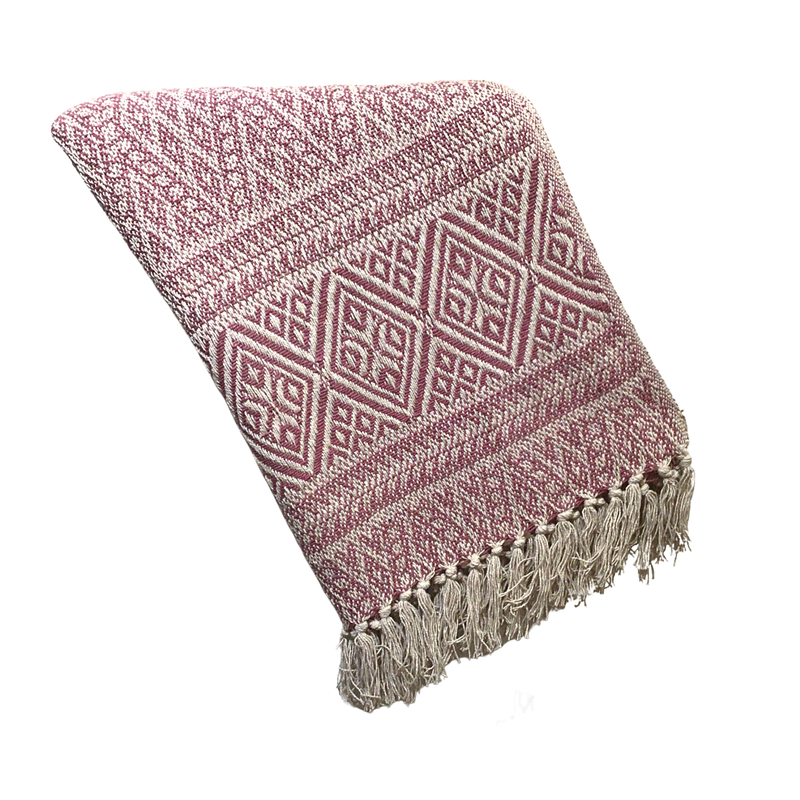 Multi size diamond pattern woven throw, fuchsia and beige, 80% cotton, 20% polyester, 50x60 in  4              