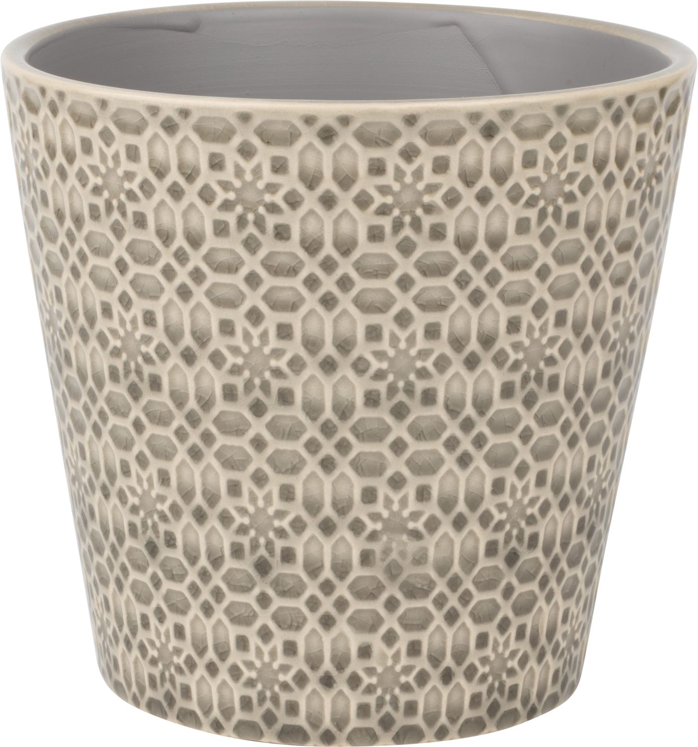 Tapered ceramic pot cover, geometric floral pattern, grey, 6.3x6.3x6 in  4              