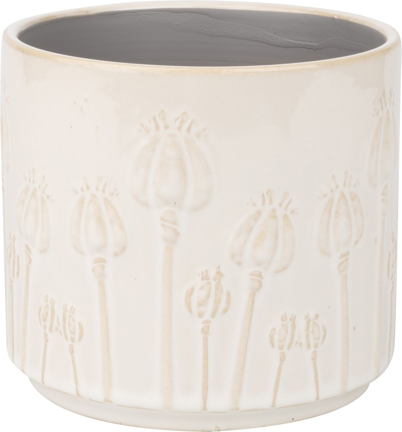 Poppy bud pattern ceramic pot cover, off white beige, 5.5x5.5x5 in  6              