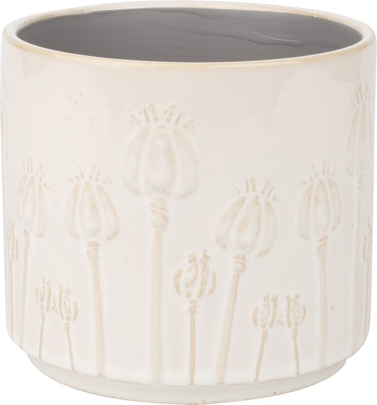 Poppy bud pattern ceramic pot cover, off white beige, 5.5x5.5x5 in  6              