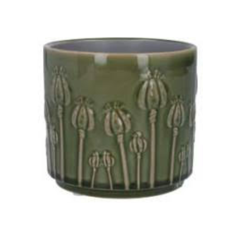 Poppy bud pattern ceramic pot cover, olive green, 5.5x5.5x5 in  6              