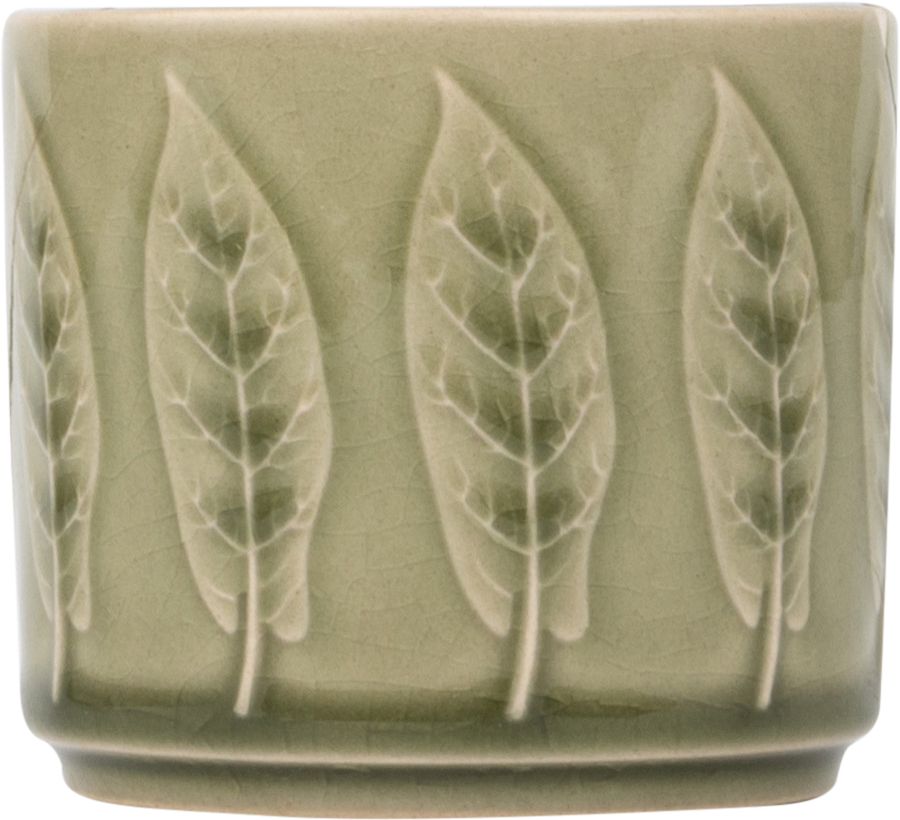 Leaf pattern ceramic pot cover, pale green, 3x3x2.75 in  8           
