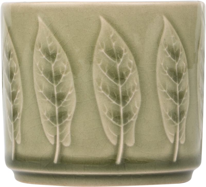 Leaf pattern ceramic pot cover, pale green, 3x3x2.75 in  8           