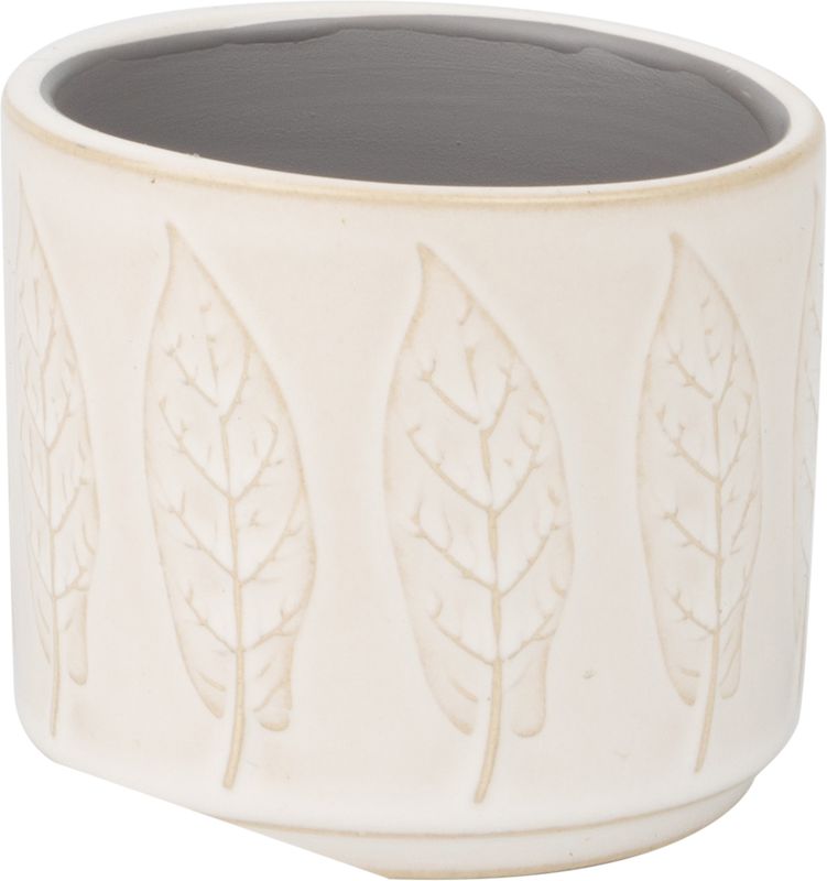 Leaf pattern ceramic pot cover, grayish/white, 3x3x2.75 in  8                     