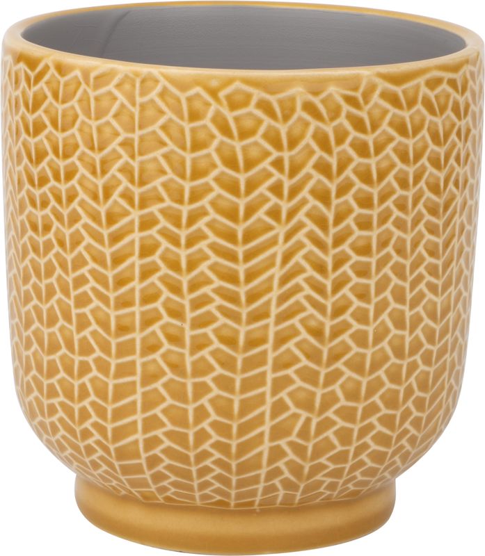 Mini fern pattern urn shape ceramic pot cover, deep mustard gold, 5.5x5.5x5.5 in  6              