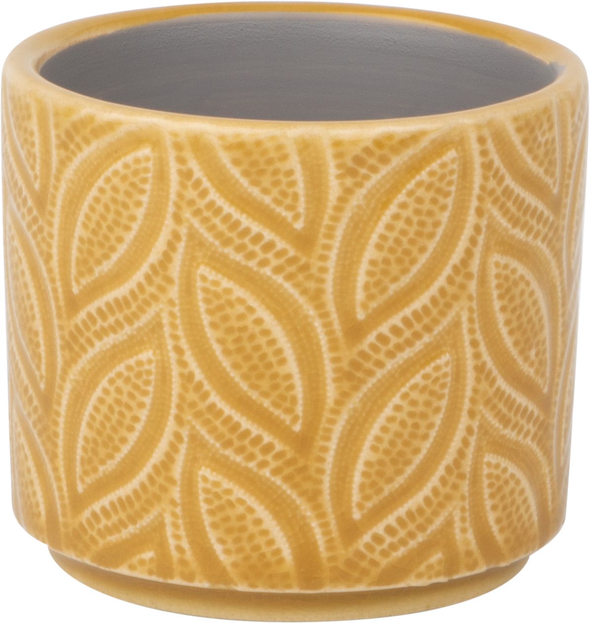 Leaf pattern ceramic pot cover, deep mustard gold, 3x3x2.75 in  6                     