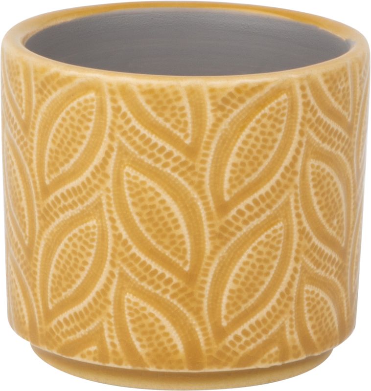 Leaf pattern ceramic pot cover, deep mustard gold, 3x3x2.75 in  6                     