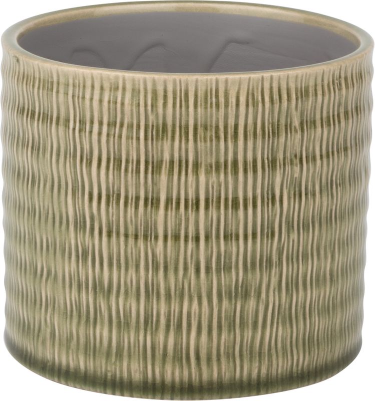 Textured linen pattern ceramic pot cover, pale green, 4.75x4.75x4 in  8              