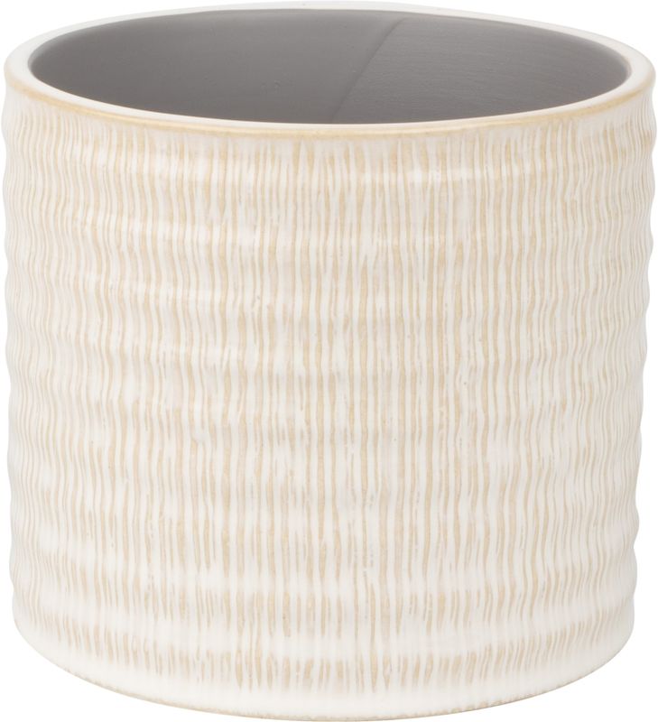 Textured linen pattern ceramic pot cover, off white beige, 4.75x4.75x4 in  8           