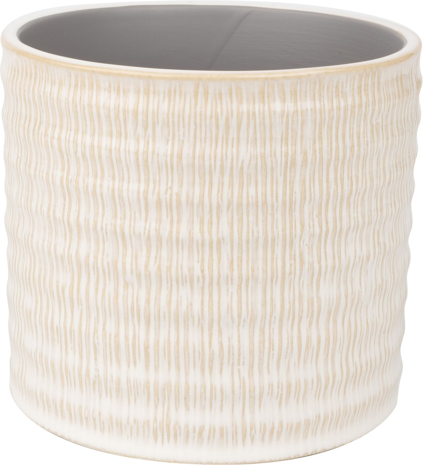 Textured linen pattern ceramic pot cover, off white beige, 5.5x5.5x5 in  6              