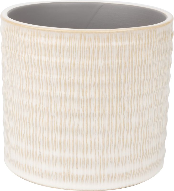 Textured linen pattern ceramic pot cover, off white beige, 5.5x5.5x5 in  6              