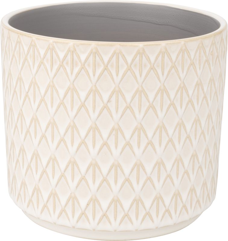 Diamond pattern ceramic pot cover, pale off white beige, 5.5x5.5x5 in  6              