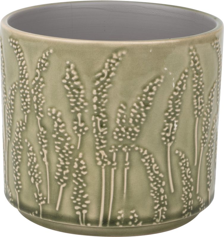 Floral stem pattern ceramic pot cover, pale green, 5x5x5 in  6              