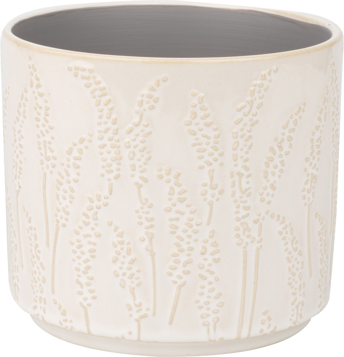 Floral stem pattern ceramic pot cover, off white beige, 5x5x5 in  6           