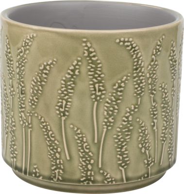 Floral stem pattern ceramic pot cover, pale green, 7x7x5.5 in  4              
