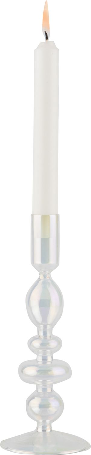 Clear iridescent candlestick, blown glass, 8.5 in  3              